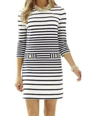Lilly Pulitzer Navy & White Striped Dress With Pocket Details Medium